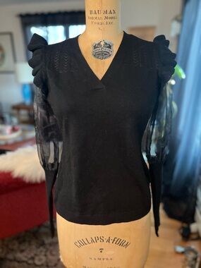 Black Sheer Sleeved Blouse